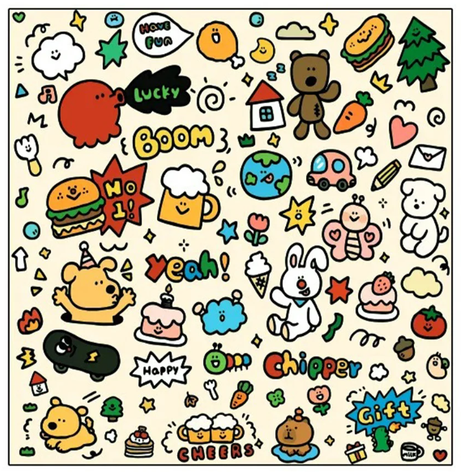 Colorful cartoon-style illustrations of Magic Pet Wrap with various elements like bears, clouds, and text.